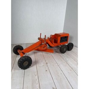 Vintage 1950s Ny-Lint Toys Pressed Steel Road Grader Orange 19 inch Construction